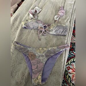 Dippin' Daisy's Floral Bikini in Purple and Cream